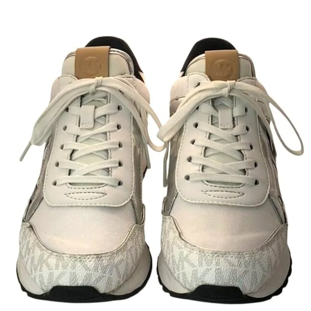 Michael Kors Maddy Two-Tone Gray & Silver Signature Logo & Mesh Trainers Size 6 - Picture 3 of 9